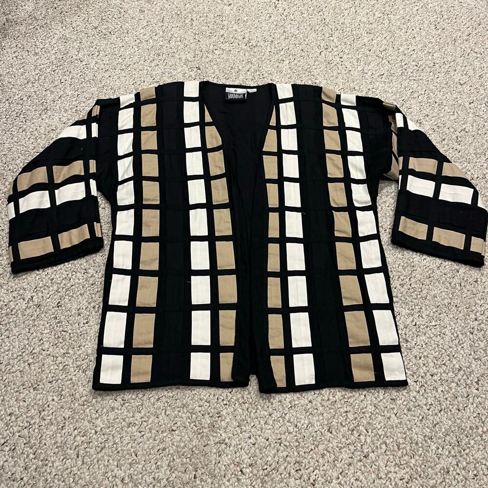 Yak Magik Vintage Basketweave Open Front Blazer M Geometric Lagenlook Artsy